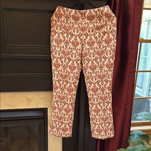 ZARA ikat copper and brown with beige background cropped flare pants sz M